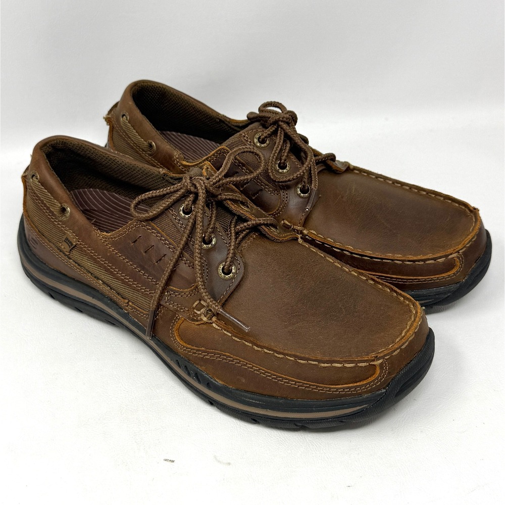Skechers Gembel Relaxed Fit 64114 Mens Brown Leather Boat Deck Shoe‎ 8.5 Preppy